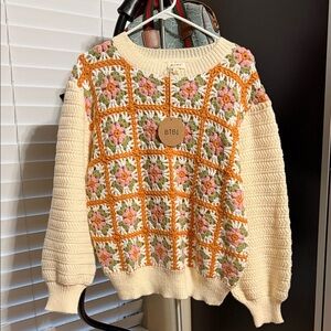 BiBi Floral Knit Sweater - Cream, Orange, and Pink